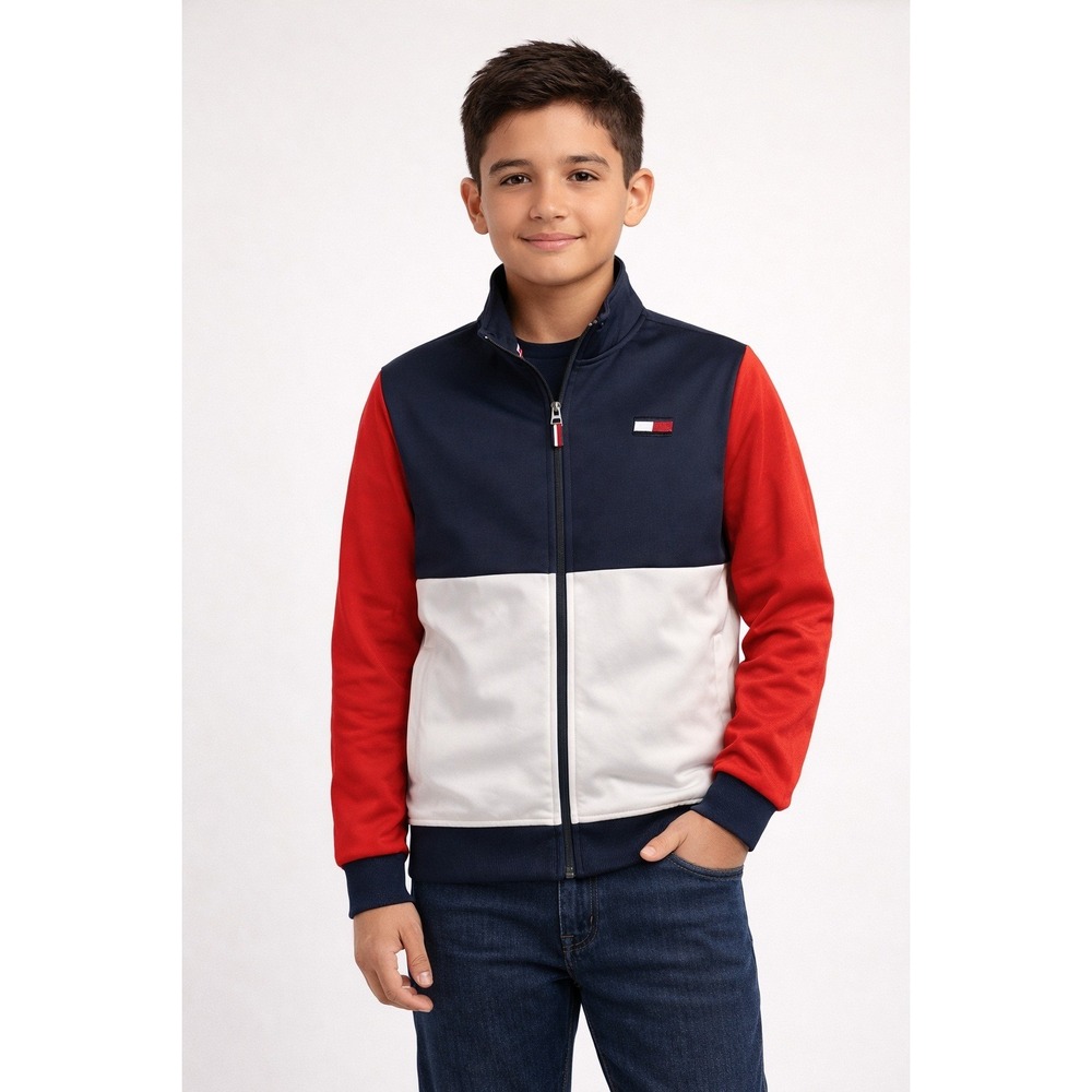 Tommy Hilfiger Boys Track Jacket Navy Blue White Red Colorblock Large 16/18 Zip